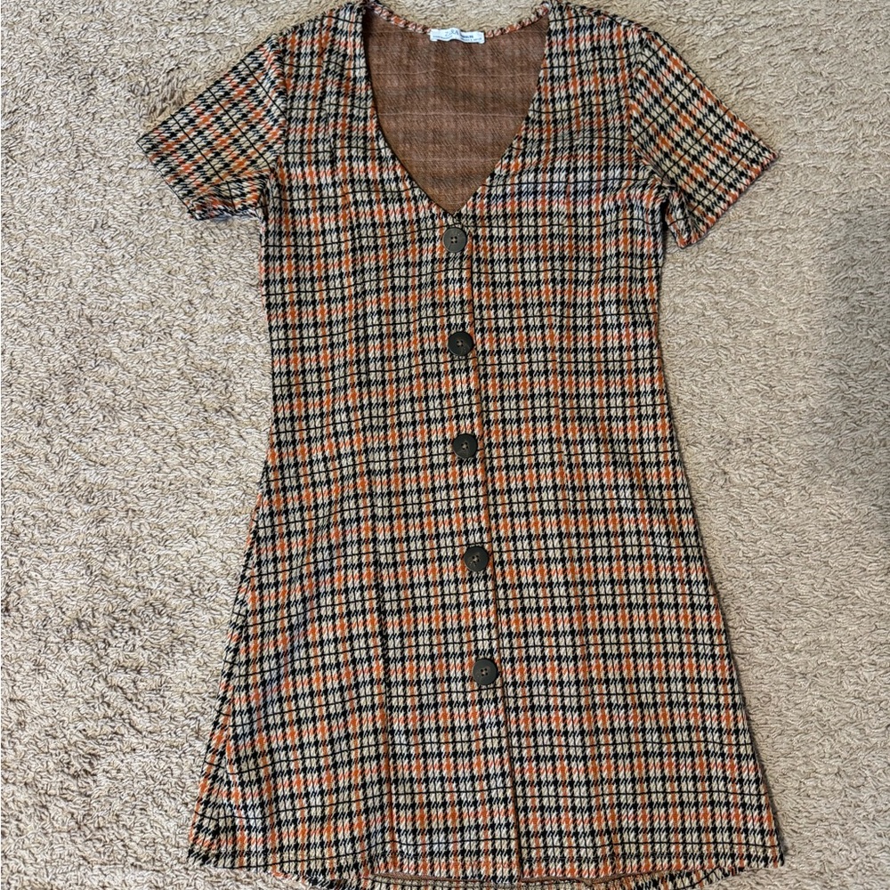 Zara Brown Black V-Neck Sheath Mini Dress